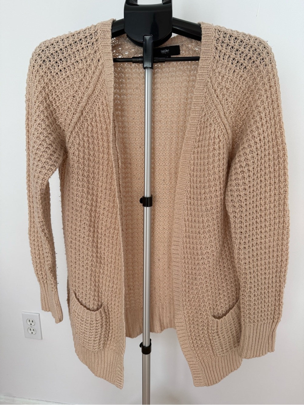 Mossimo Beige Chunky Open Front Loose Knit Cardigan Sweater Pockets Size Large